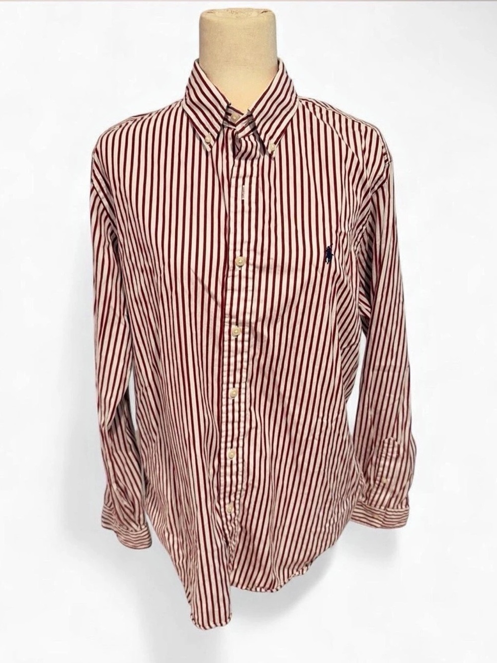 Polo Ralph Lauren Burgundy Maroon Stripe Oxford Shirt Men’s Large Classic Fit - Picture 4 of 7